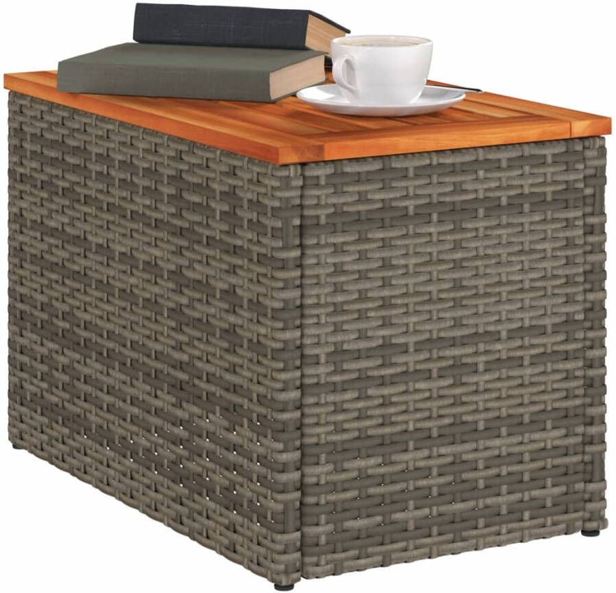 VidaXL Tuinbijzettafels 2 st 55x34x37 cm poly rattan en hout grijs - Foto 2