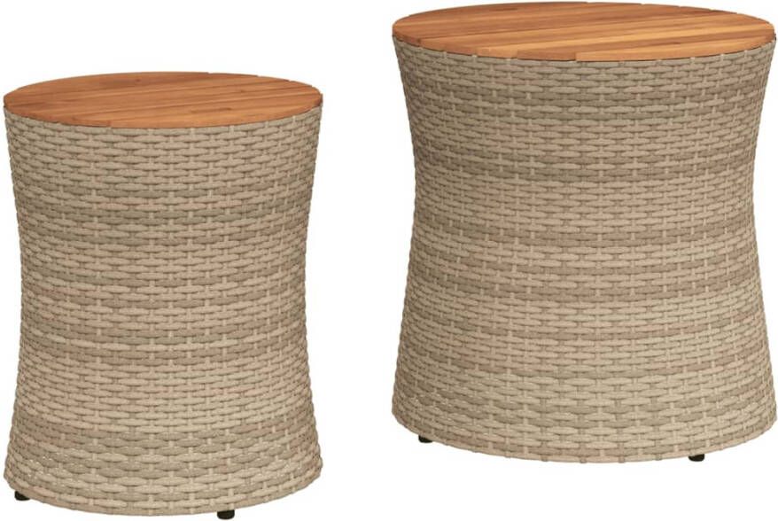 VIDAXL Tuinbijzettafels 2 st met houten blad poly rattan beige - Foto 2