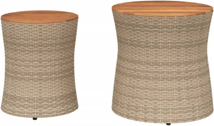 VIDAXL Tuinbijzettafels 2 st met houten blad poly rattan beige - Foto 3