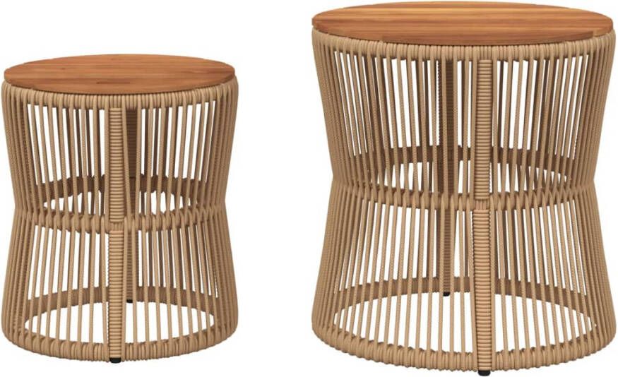 VIDAXL Tuinbijzettafels 2 st met houten blad poly rattan beige - Foto 3