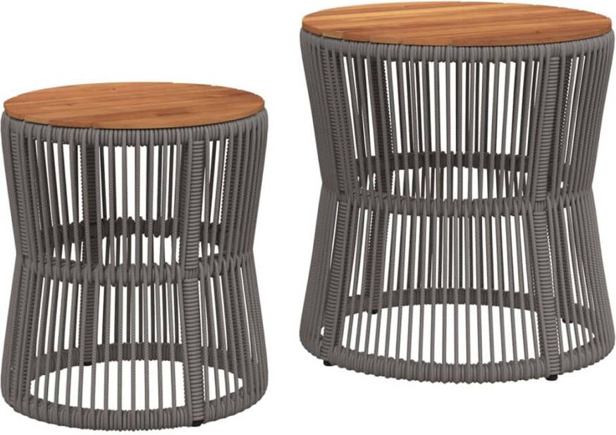 VIDAXL Tuinbijzettafels 2 st met houten blad poly rattan grijs - Foto 2