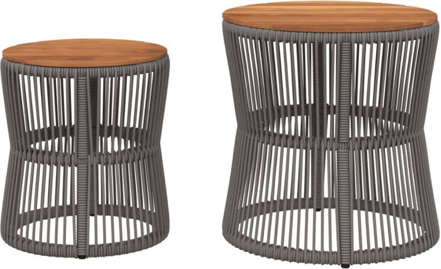 VIDAXL Tuinbijzettafels 2 st met houten blad poly rattan grijs - Foto 3