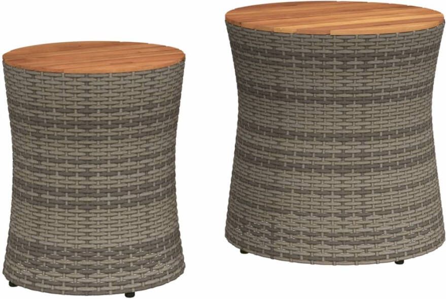 VIDAXL Tuinbijzettafels 2 st met houten blad poly rattan grijs - Foto 2