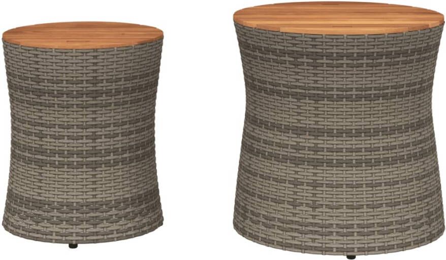 VIDAXL Tuinbijzettafels 2 st met houten blad poly rattan grijs - Foto 3