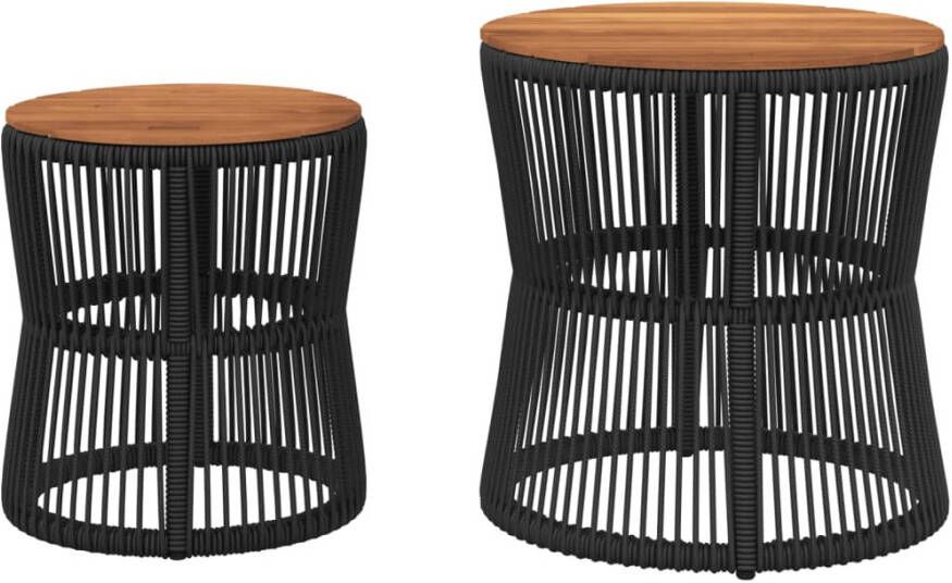VIDAXL Tuinbijzettafels 2 st met houten blad poly rattan zwart - Foto 3