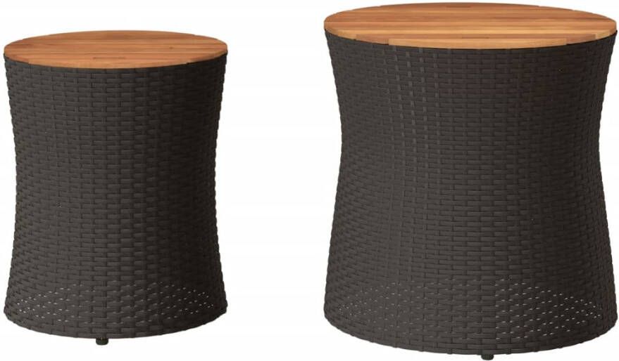 VIDAXL Tuinbijzettafels 2 st met houten blad poly rattan zwart - Foto 3