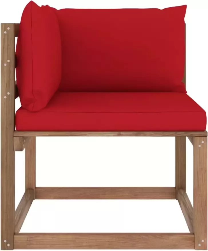 VidaXL Tuinhoekbank met rode kussens pallet