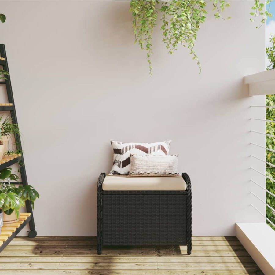 VidaXL -Tuinkruk-met-kussen-58x46x46-cm-poly-rattan-zwart