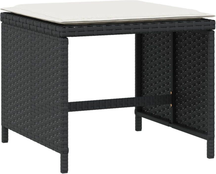 VidaXL -Tuinkrukken-4-st-met-kussens-40x40x35-cm-poly-rattan-zwart - Foto 2
