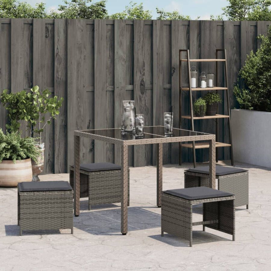 VidaXL -Tuinkrukken-4-st-met-kussens-41x41x36-cm-poly-rattan-grijs