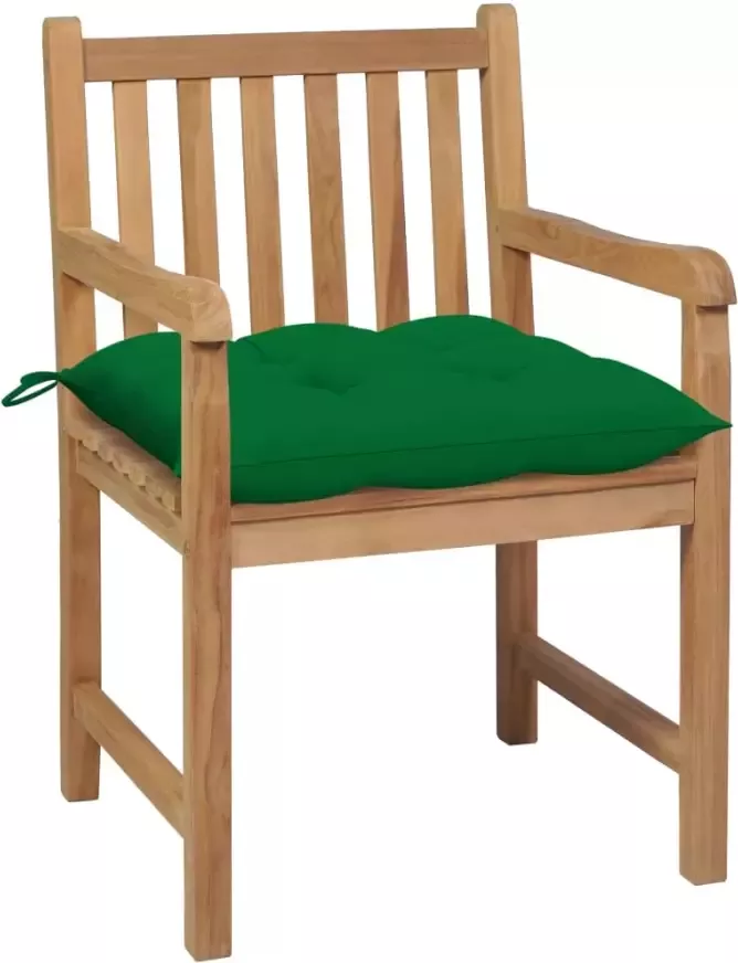 VIDAXL Tuinstoelen 2 st met groene kussens massief teakhout - Foto 2