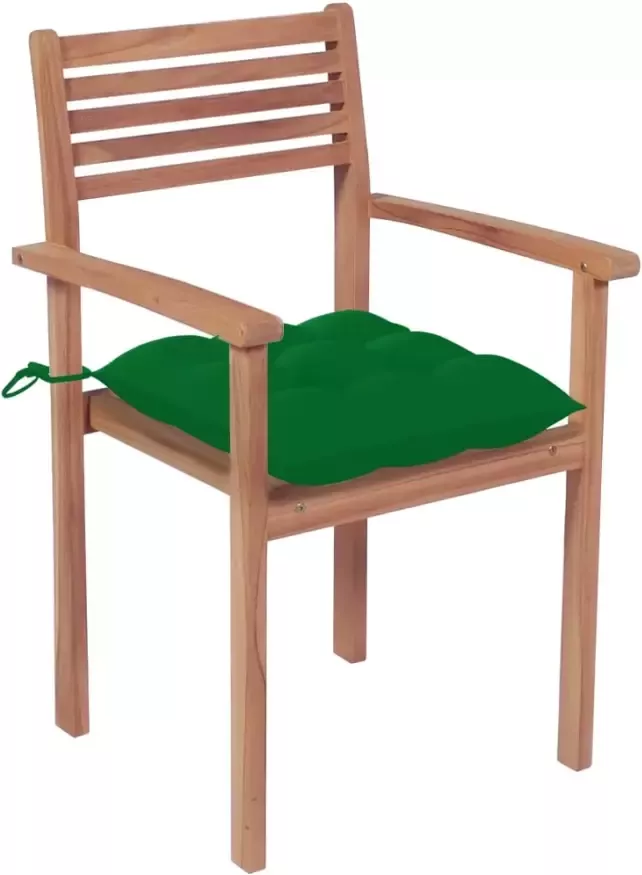 VIDAXL Tuinstoelen 2 st met groene kussens massief teakhout - Foto 2