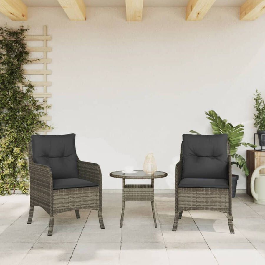 VIDAXL Tuinstoelen 2 st met kussens poly rattan grijs - Foto 1