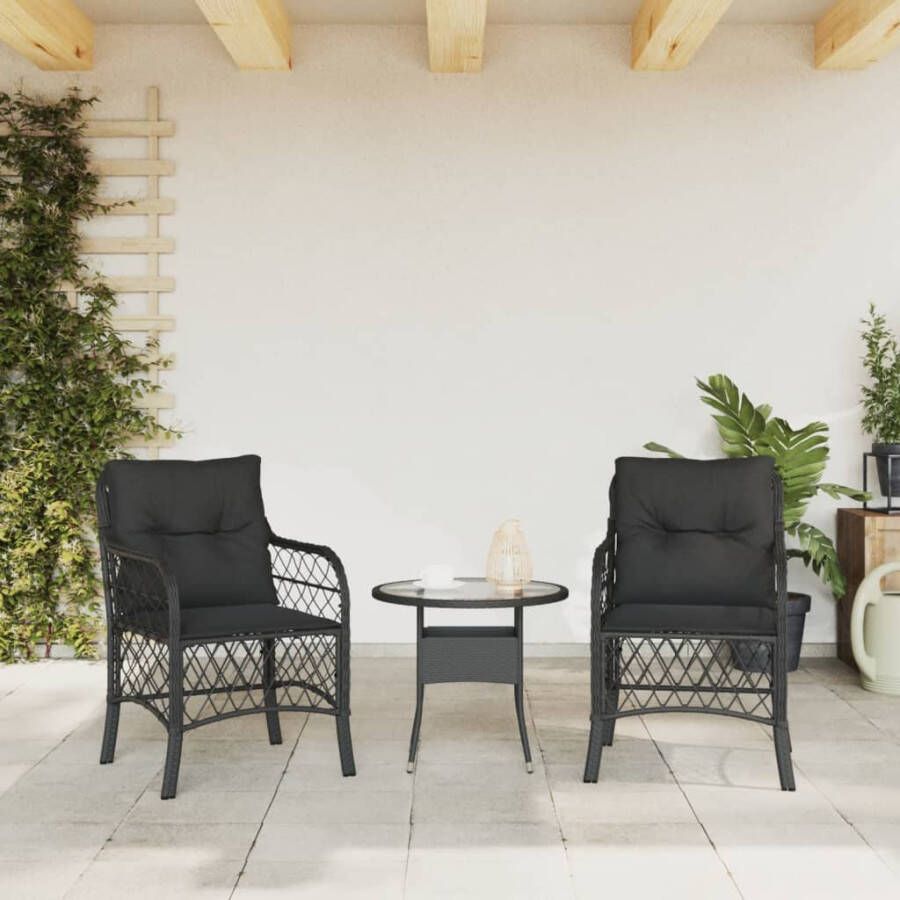 VIDAXL Tuinstoelen 2 st met kussens poly rattan zwart - Foto 1