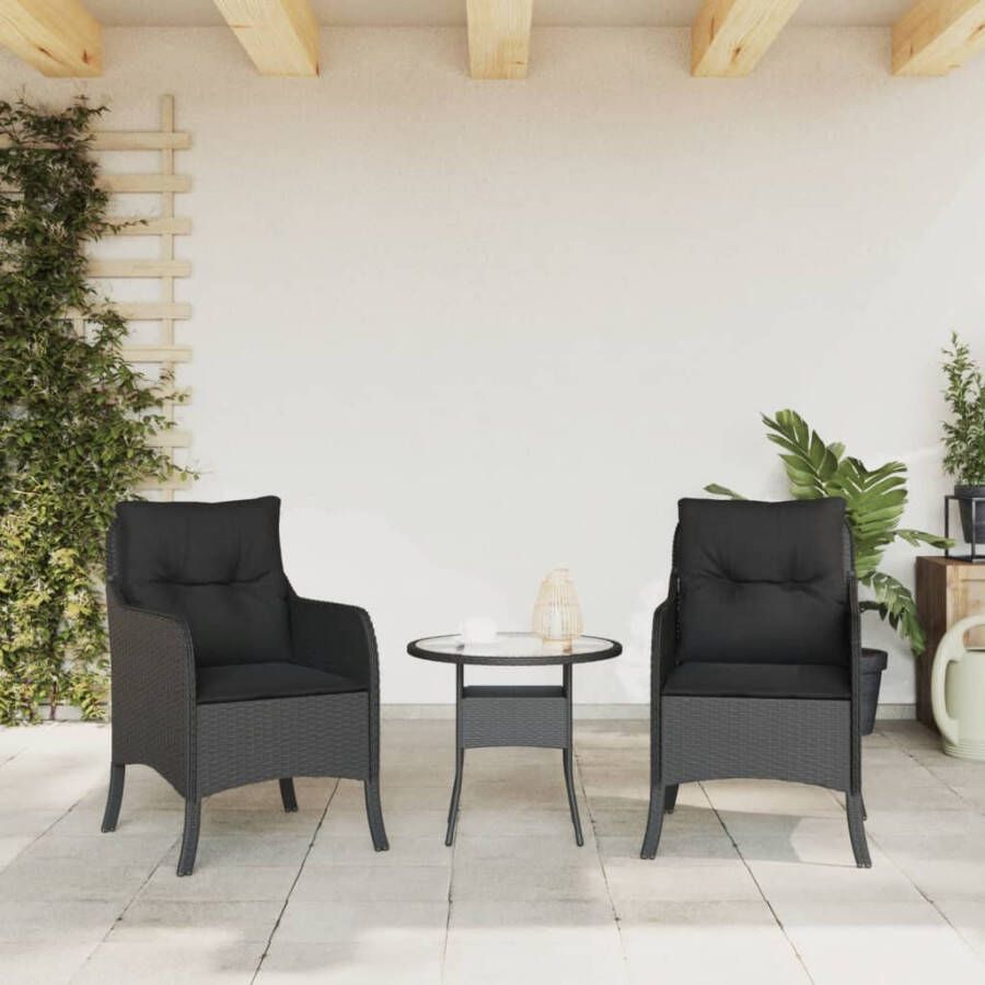 VIDAXL Tuinstoelen 2 st met kussens poly rattan zwart - Foto 1