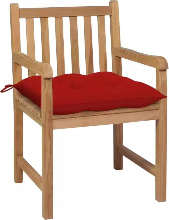 VidaXL Tuinstoelen 2 st met rode kussens massief teakhout - Foto 2