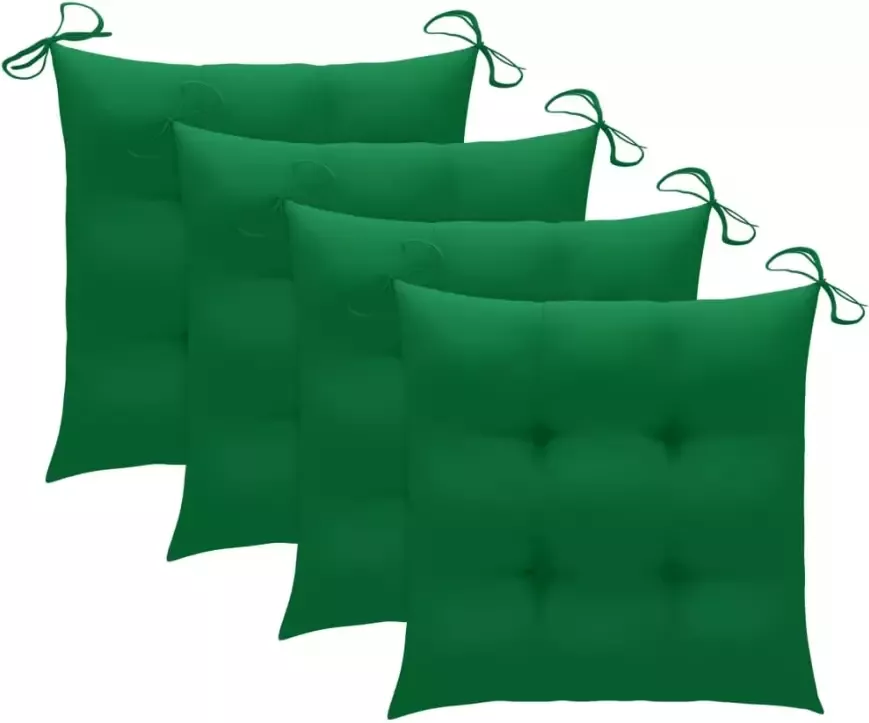 VIDAXL Tuinstoelen 3 st met groene kussens massief teakhout - Foto 2