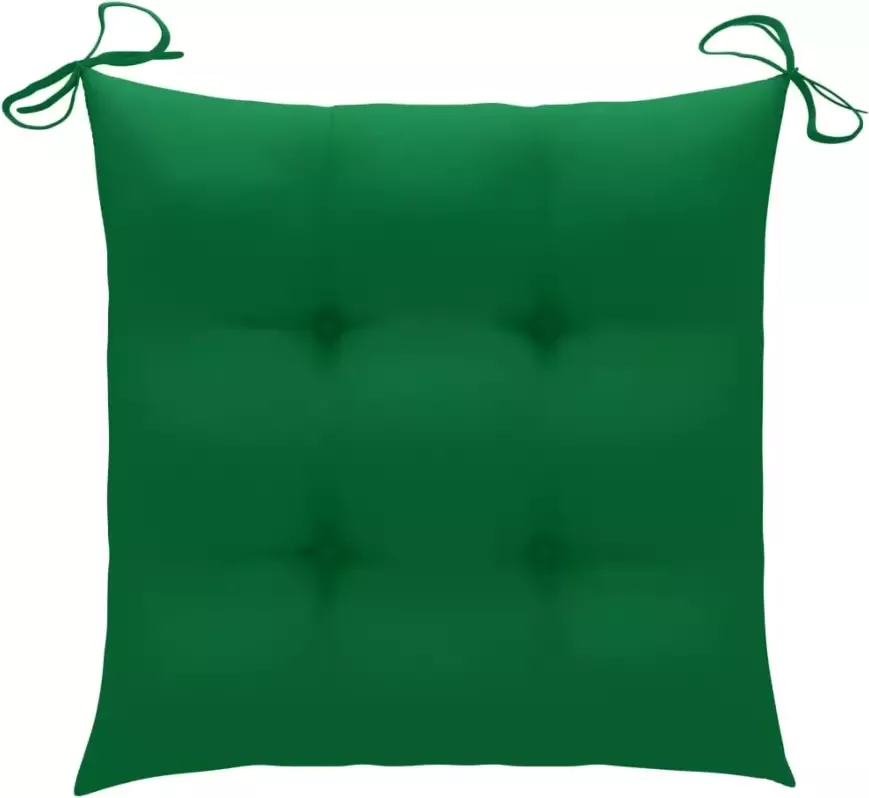 VIDAXL Tuinstoelen 3 st met groene kussens massief teakhout