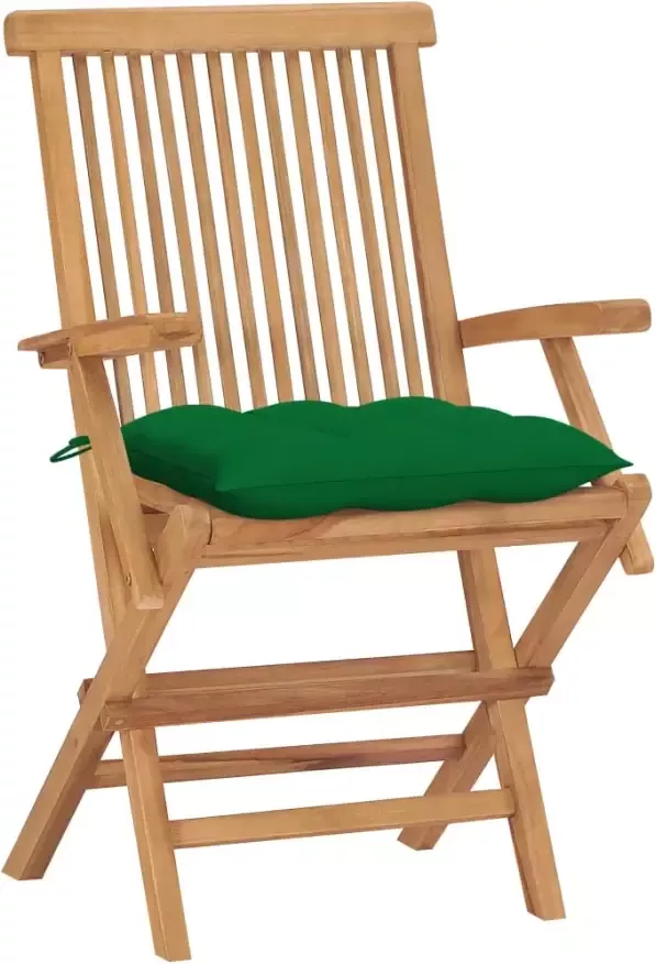 VIDAXL Tuinstoelen 4 st met groene kussens massief teakhout - Foto 2