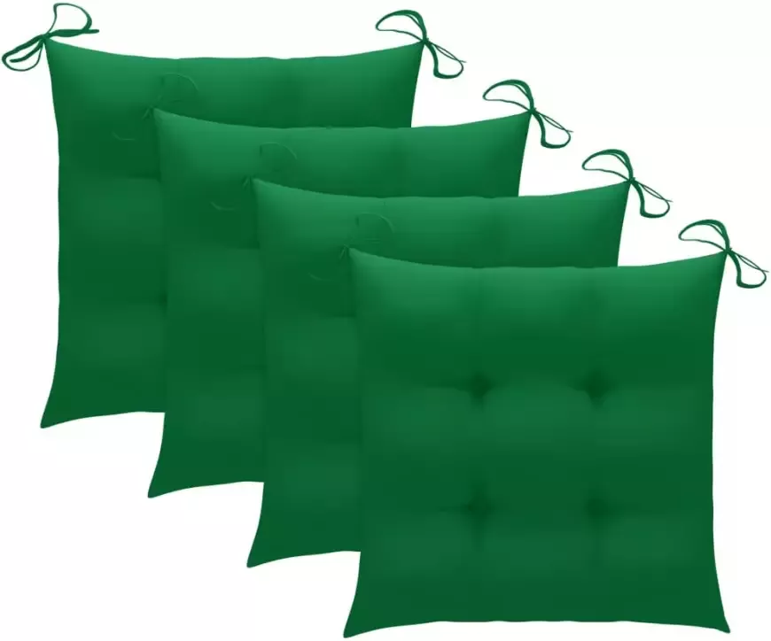 VIDAXL Tuinstoelen 4 st met groene kussens massief teakhout