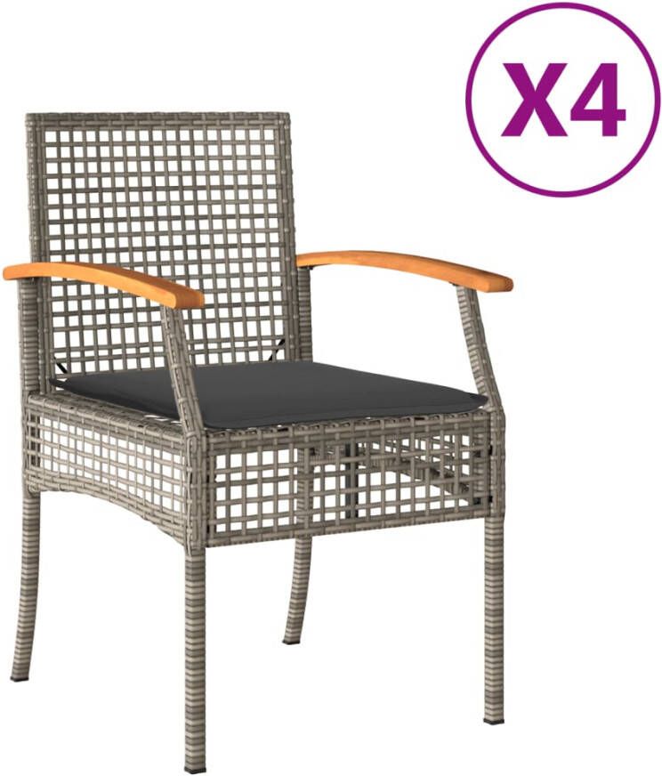 VIDAXL Tuinstoelen 4 st met kussens poly rattan en acaciahout grijs - Foto 2