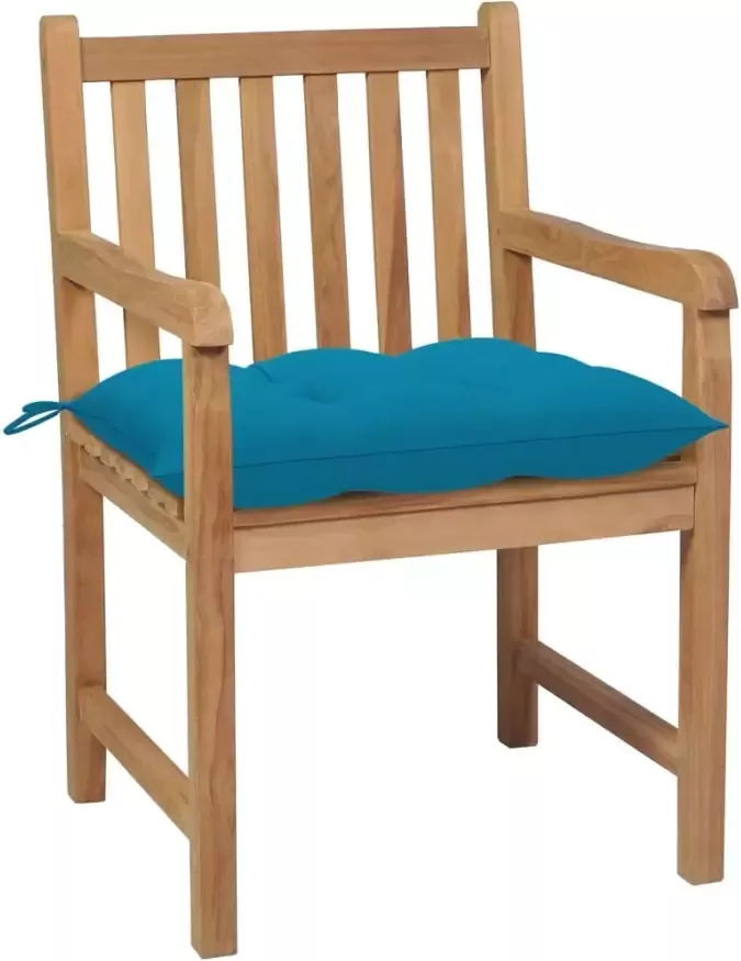 VidaXL Tuinstoelen 4 st met lichtblauwe kussens massief teakhout - Foto 2