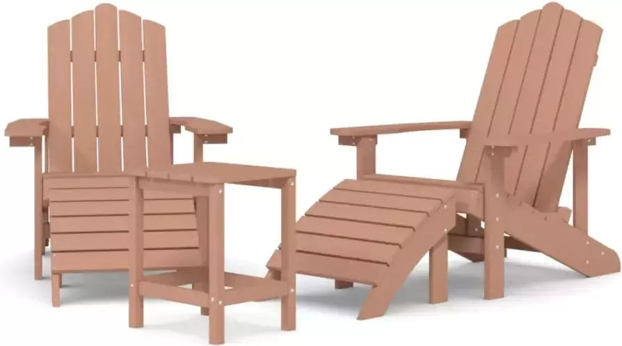 VIDAXL Tuinstoelen Adirondack met voetenbank en tafel HDPE bruin - Foto 2