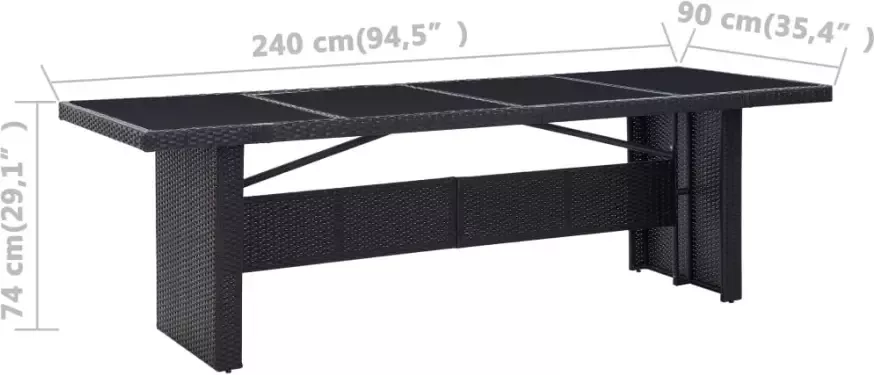 VIDAXL Tuintafel 240x90x74 cm poly rattan en glas zwart - Foto 2