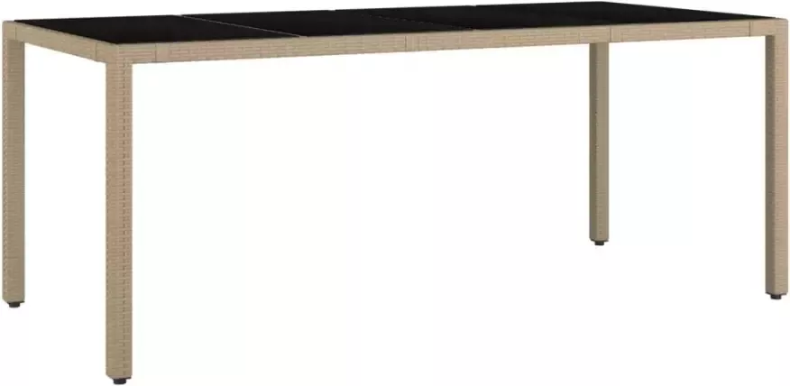 VIDAXL Tuintafel met glazen blad poly rattan en gehard glas beige - Foto 2