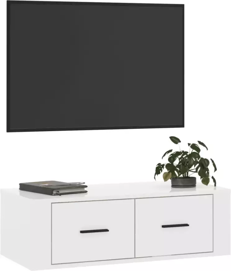 VidaXL -Tv-hangmeubel-80x36x25-cm-bewerkt-hout-hoogglans-wit - Foto 1