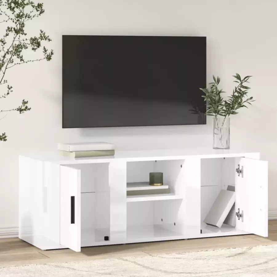 VidaXL -Tv-meubel-100x31 5x35-cm-bewerkt-hout-hoogglans-wit - Foto 3
