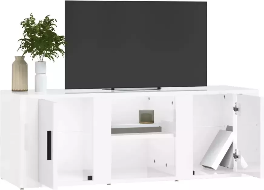 VidaXL -Tv-meubel-100x31 5x35-cm-bewerkt-hout-hoogglans-wit - Foto 2