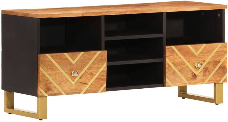 VidaXL -Tv-meubel-100x33 5x46-cm-massief-mangohout-bruin-en-zwart - Foto 4