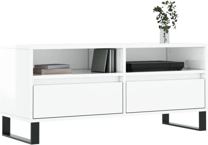 VidaXL -Tv-meubel-100x34 5x44 5-cm-bewerkt-hout-hoogglans-wit - Foto 4