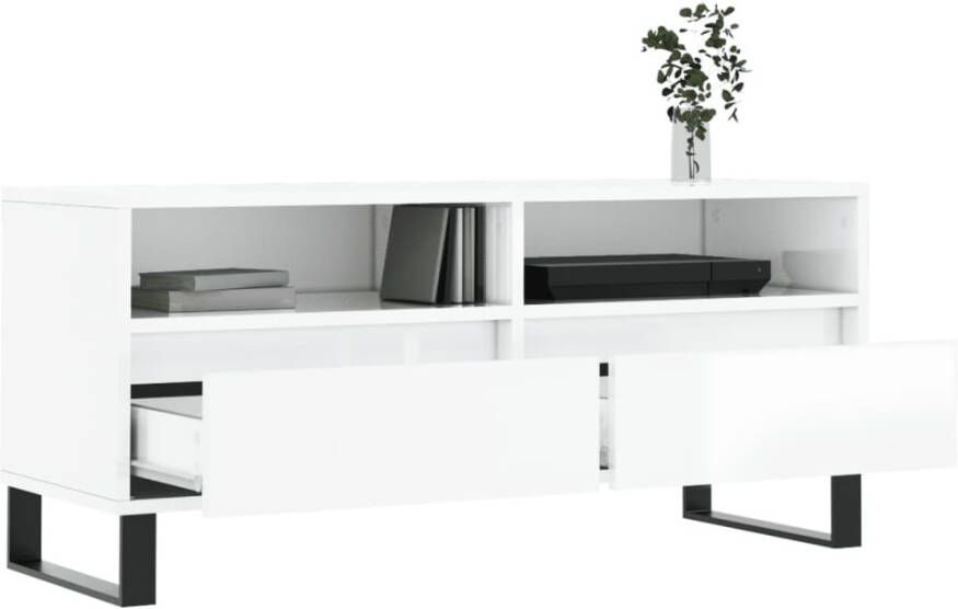 VidaXL -Tv-meubel-100x34 5x44 5-cm-bewerkt-hout-hoogglans-wit - Foto 5