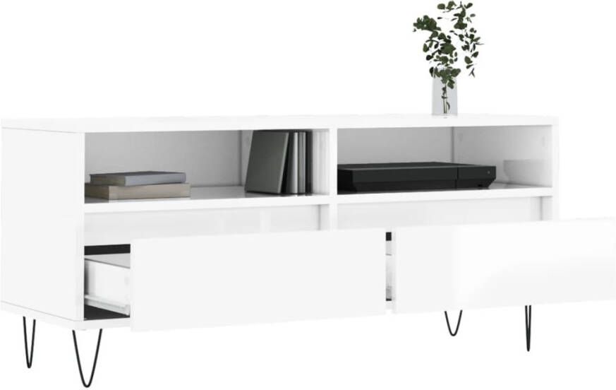 VidaXL -Tv-meubel-100x34 5x44 5-cm-bewerkt-hout-hoogglans-wit - Foto 6