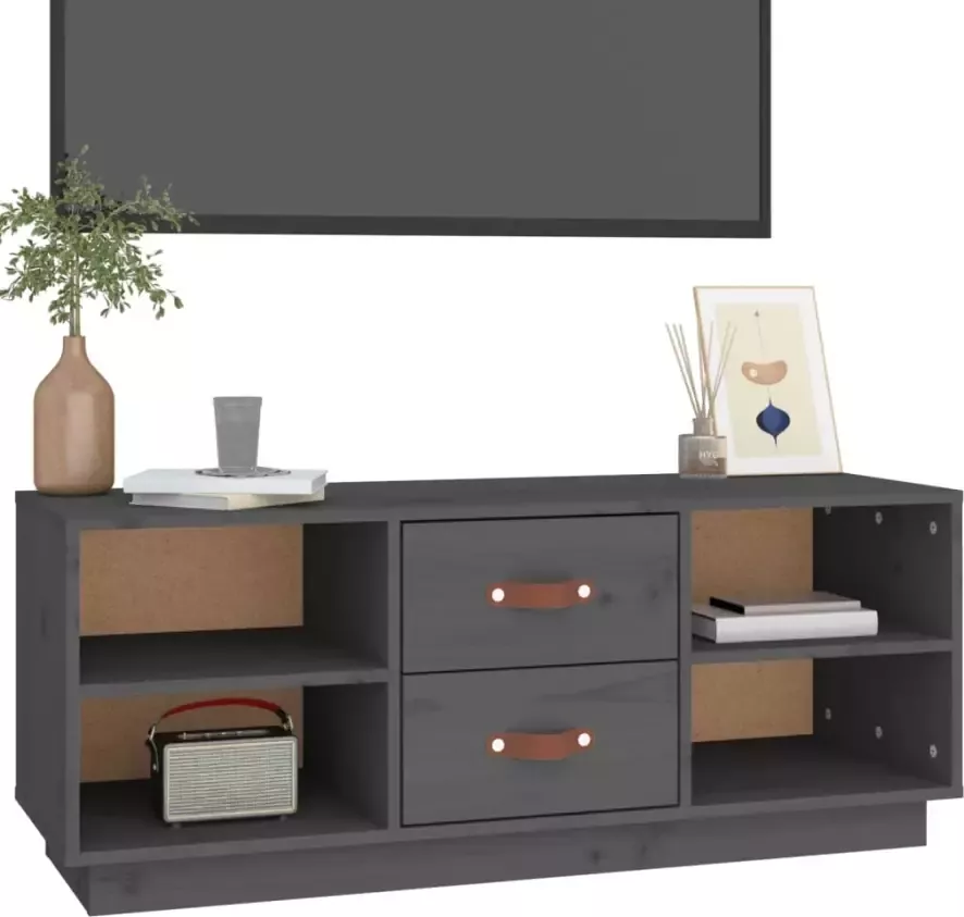 VidaXL -Tv-meubel-100x34x40-cm-massief-grenenhout-grijs - Foto 2