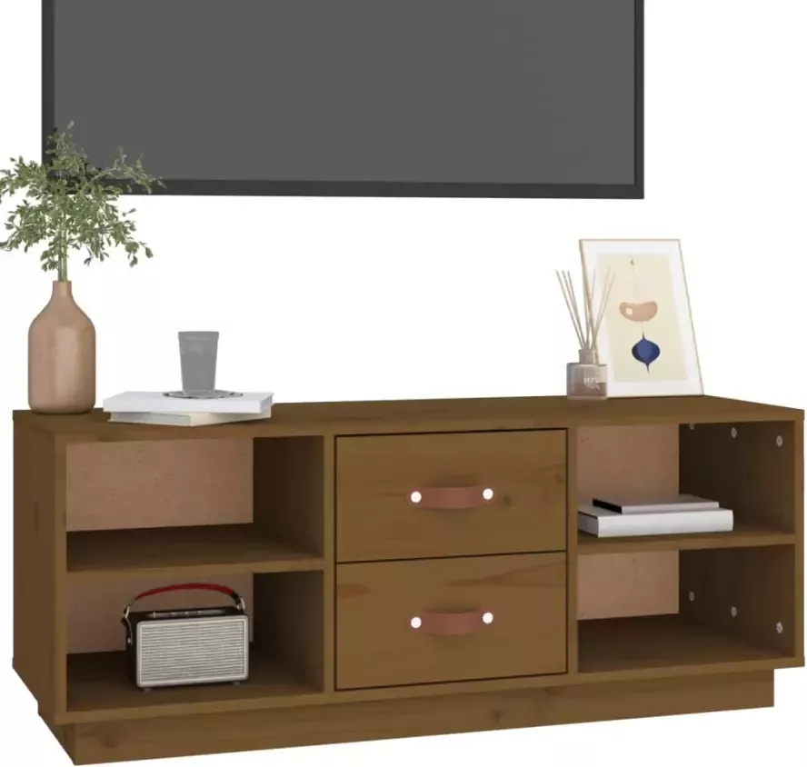 VidaXL -Tv-meubel-100x34x40-cm-massief-grenenhout-honingbruin - Foto 2