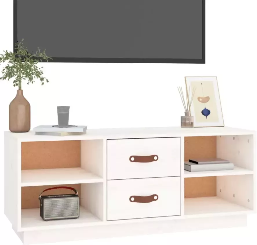 VidaXL -Tv-meubel-100x34x40-cm-massief-grenenhout-wit - Foto 1