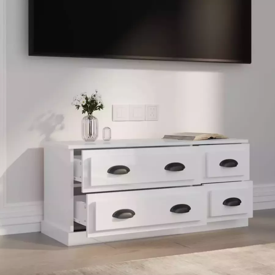 VidaXL -Tv-meubel-100x35 5x45-cm-bewerkt-hout-hoogglans-wit - Foto 2
