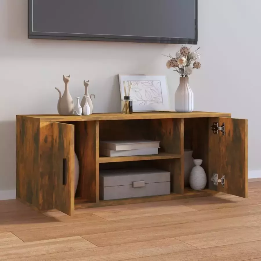 VidaXL -Tv-meubel-100x35x40-cm-bewerkt-hout-gerookt-eikenkleurig - Foto 1