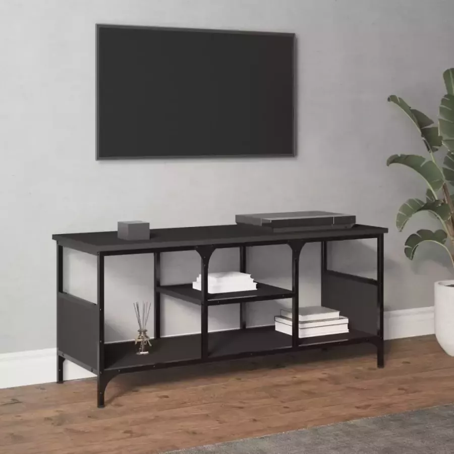 VidaXL -Tv-meubel-100x35x45-cm-bewerkt-hout-en-ijzer-zwart - Foto 4
