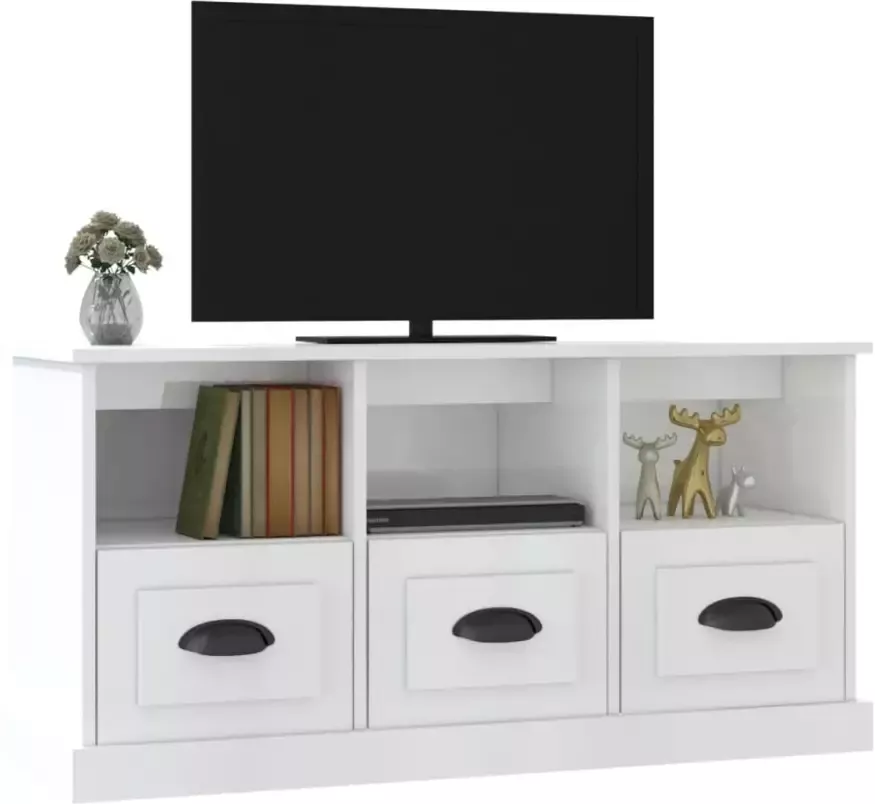 VidaXL -Tv-meubel-100x35x50-cm-bewerkt-hout-hoogglans-wit - Foto 4