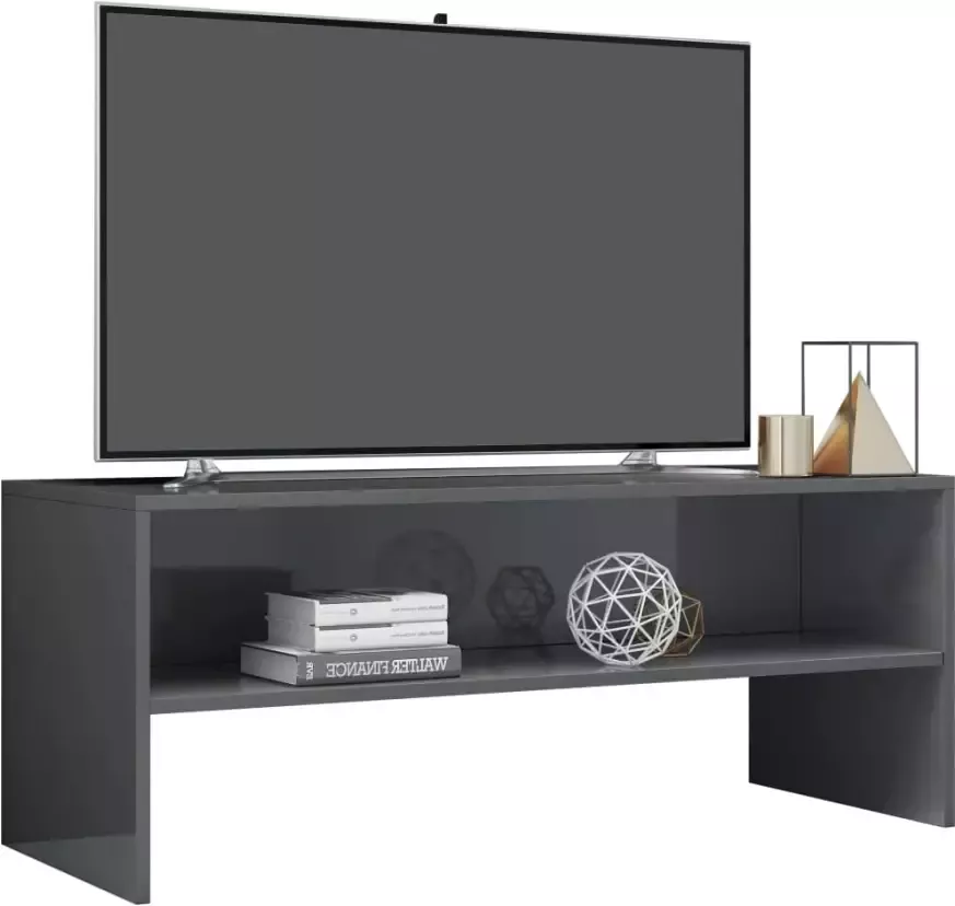 VidaXL -Tv-meubel-100x40x40-cm-bewerkt-hout-hoogglans-grijs