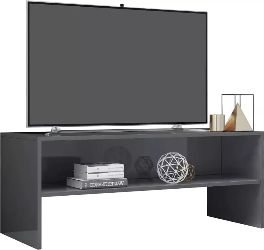 VidaXL -Tv-meubel-100x40x40-cm-bewerkt-hout-hoogglans-grijs - Foto 1