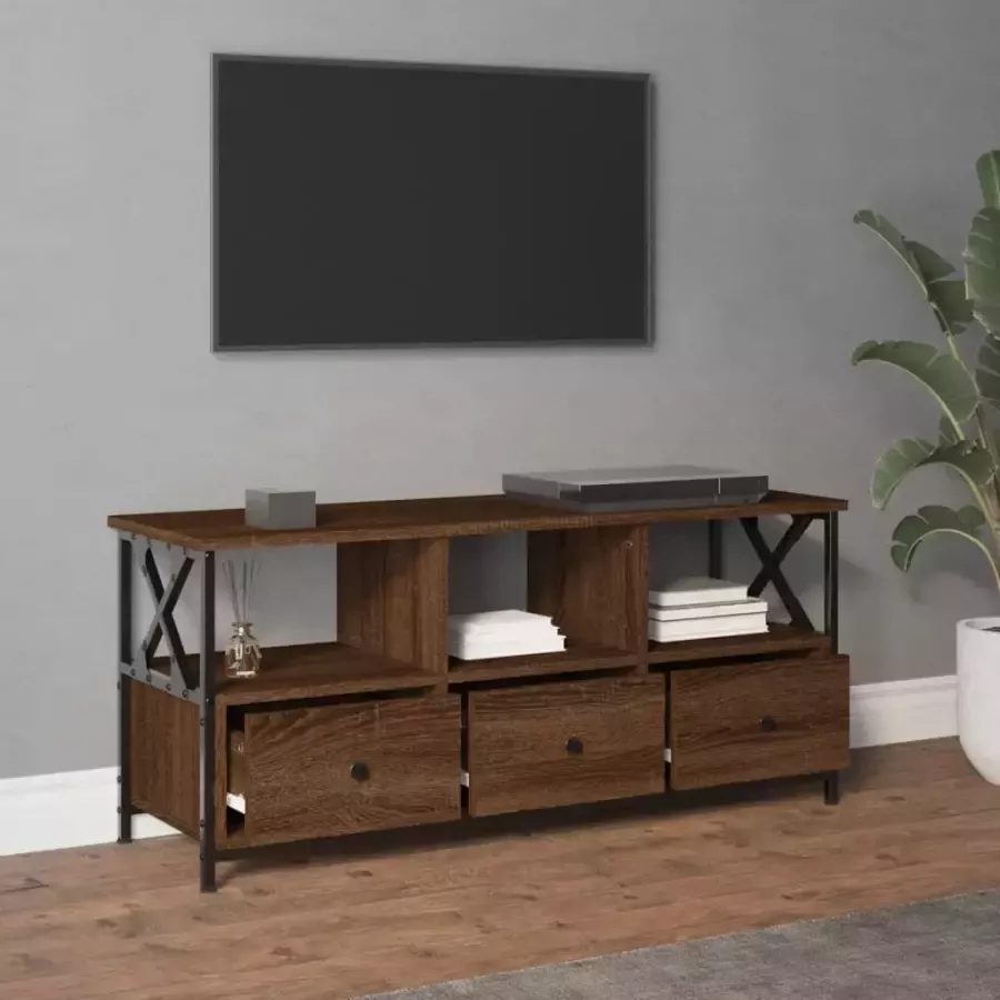 VidaXL -Tv-meubel-102x33x45-cm-bewerkt-hout-en-ijzer-bruineikenkleurig - Foto 4