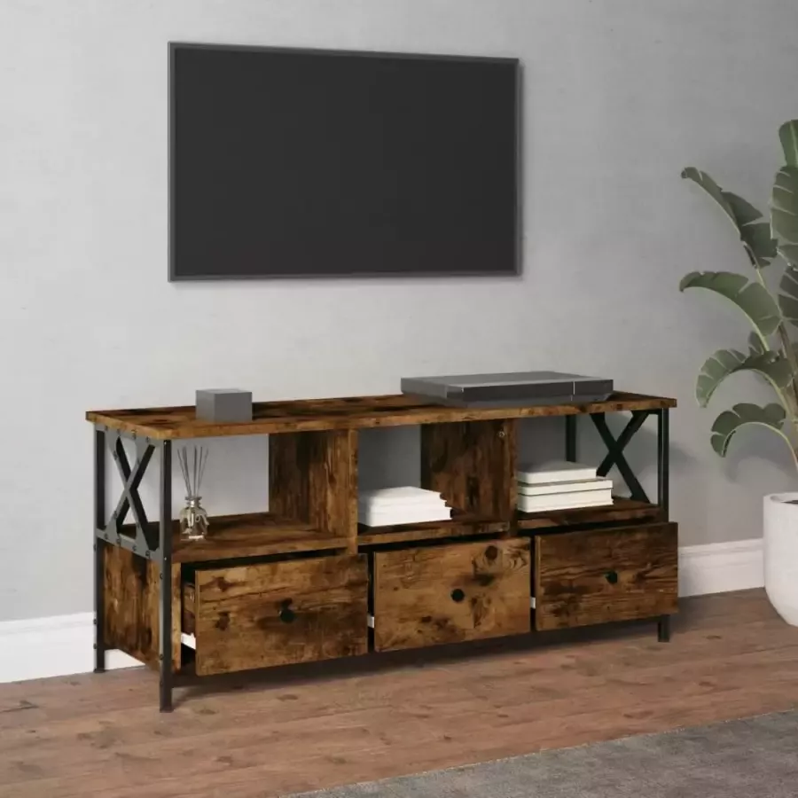 VidaXL -Tv-meubel-102x33x45-cm-bewerkt-hout-en-ijzer-gerookt-eikenkleur - Foto 5