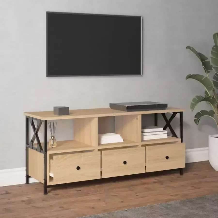 VidaXL -Tv-meubel-102x33x45-cm-bewerkt-hout-en-ijzer-sonoma-eikenkleur - Foto 3