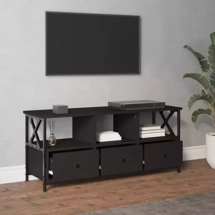 VidaXL -Tv-meubel-102x33x45-cm-bewerkt-hout-en-ijzer-zwart - Foto 5