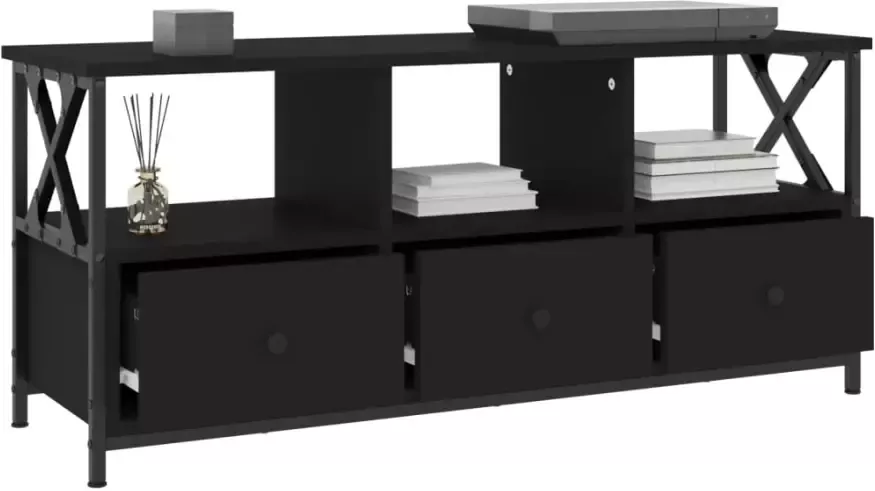 VidaXL -Tv-meubel-102x33x45-cm-bewerkt-hout-en-ijzer-zwart - Foto 4